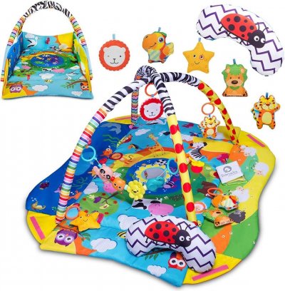 LIONELO Tapis de jeu enfant  mod&egrave;le Anika Plus - Bleu/Jaune