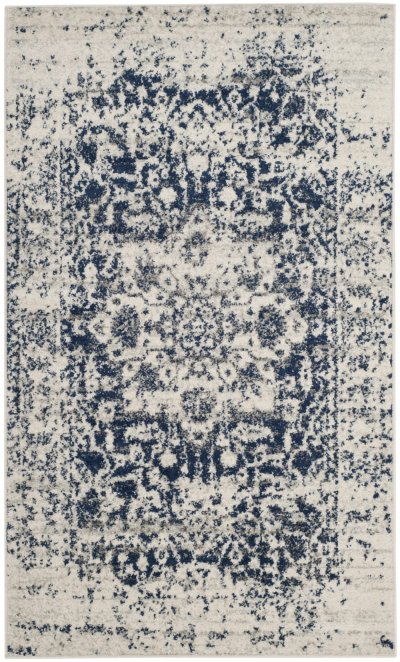 SAFAVIEH Tapis de salon interieur en cr&egrave;me & bleu marine, 91 x 152 cm