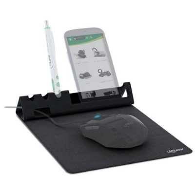 INLINE Tapis de souris multifonction avec smartphone et porte-stylo, noir, pliable