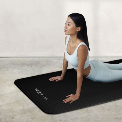VIVEZEN Tapis de yoga, de gym, d'exercices 180 x 60 x 1 cm + sangle de transport - Noir