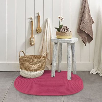 MONBEAUTAPIS Tapis en coton r&eacute;versible effet cordage rose 50x80