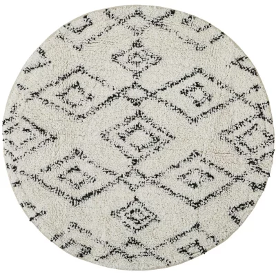 GUY LEVASSEUR Tapis en coton rond fantaisie blanc 70x70cm - naturelle