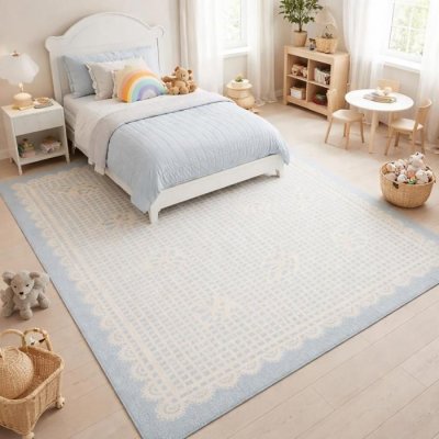 KIDS WORLD Tapis enfant 100x160 rectangle tiss&eacute; bleu MARILINE