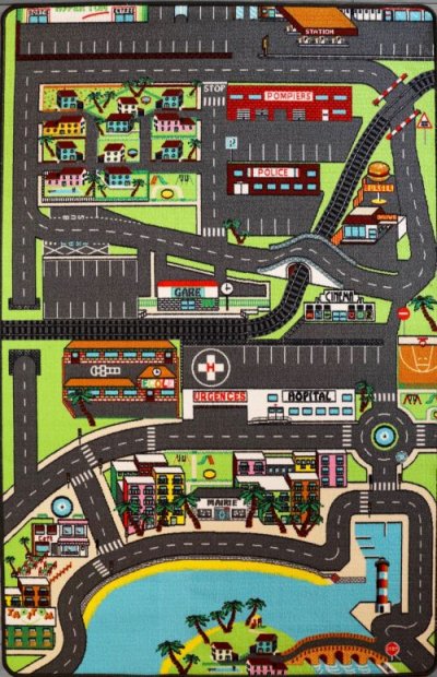 TAPITOM Tapis enfant - Circuit de voitures dans la ville - 130 x 200 cm