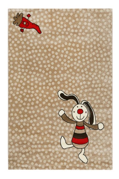 SIGIKID Tapis enfant motif lapin color&eacute; sur fond pois beige 80x150