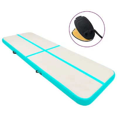 VIDAXL Tapis gonflable de gymnastique avec pompe 400x100x15cm PVC Vert