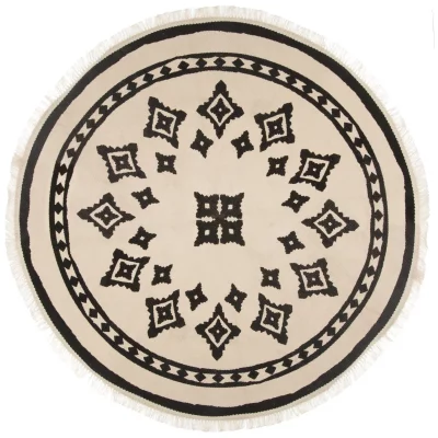 ATMOSPHERA Tapis rond frang&eacute; esprit ethnique naturel D90cm