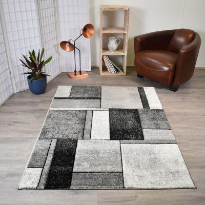 UNAMOURDETAPIS Tapis salon BRILLANCE GEOMETRIQUE Gris 60x110 OEKO TEX&reg; id&eacute;al pour une entr&eacute;e