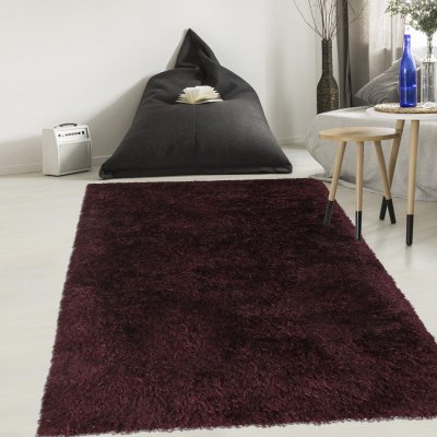 UNAMOURDETAPIS Tapis shaggy 160x230 rectangle fait main violet motif uni MALAIDORY