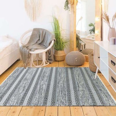 THEDECOFACTORY Tapis terra - 120 x 170 cm - bande ethno blanc et noir THE3218111207615
