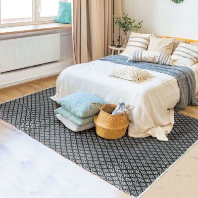 THE DECO FACTORY Tapis terra - 160 x 230 cm - bande croisillons blanc et noir