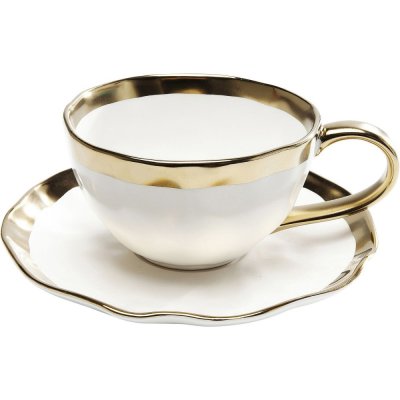 KARE DESIGN Tasse avec coupelle en porcelaine blanche et dor&eacute;e