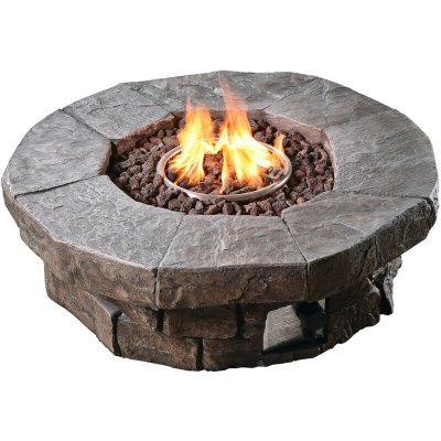 TEAMSON HOME  Brasero &agrave; Gaz de Table, Foyer, Chauffage D'ext&eacute;rieur avec Pierres de Lave et Couvercle