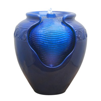 TEAMSON HOME  Outdoor Glazed Pot Fountain Blue Royal Blue