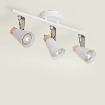 LEDKIA TechBrey Plafonnier Orientable M&eacute;tal et Bois Mara 3 Spots Blanc