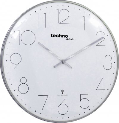 Techno Line WT 8235 chrom-optik radiopilot&eacute;(e) Horloge murale 350 mm x 25 mm chrome
