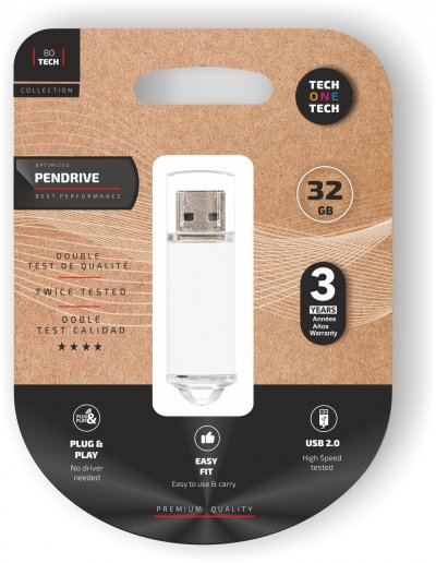 TECH ONE TECH TechOneTech Cl&eacute; USB Tech Basic M&eacute;moire USB 2.0 32 Go - Blanche