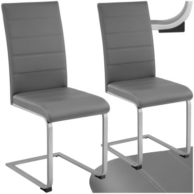 TECTAKE 2 Chaises de Salle &agrave; Manger Rembourr&eacute;es Pieds en m&eacute;tal Argent&eacute;s Design Moderne Gris