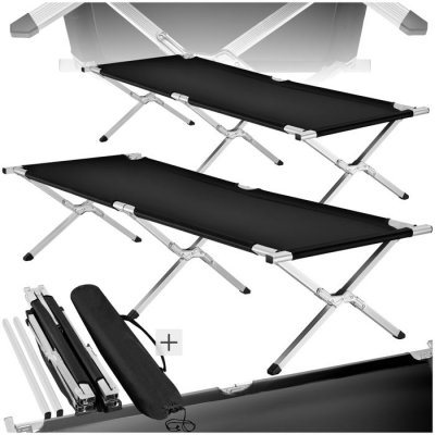 TECTAKE  2 Lits de camp 190 cm x 70 cm avec Housse de transport Noir