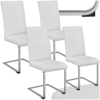 TECTAKE 4 Chaises de Salle &agrave; Manger Rembourr&eacute;es Pieds en m&eacute;tal Argent&eacute;s Design Moderne Blanc