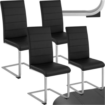 TECTAKE 4 Chaises de Salle &agrave; Manger Rembourr&eacute;es Pieds en m&eacute;tal Argent&eacute;s Design Moderne Noir