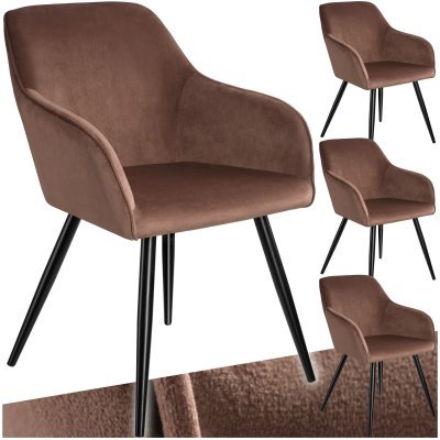 TecTake 4 Chaises MARILYN Design en Velours Style Scandinave - brun-noir