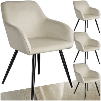 Tectake 4 Chaises MARILYN Design en Velours Style Scandinave - cr&egrave;me/noir