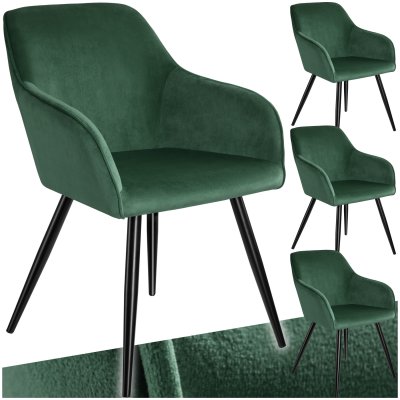 Tectake 4 Chaises MARILYN Design en Velours Style Scandinave - vert fonc&eacute;/noir