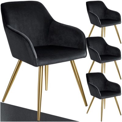 TecTake 4 Chaises MARILYN Effet Velours Style Scandinave - noir/or