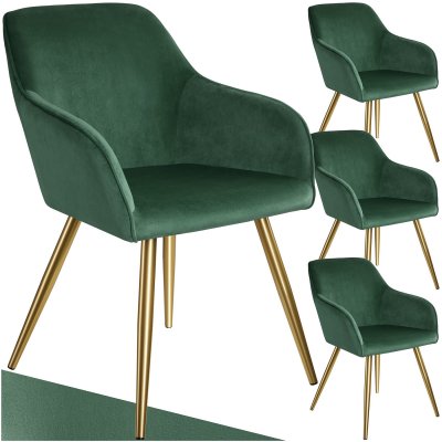 Tectake 4 Chaises MARILYN Effet Velours Style Scandinave - vert fonc&eacute;/or
