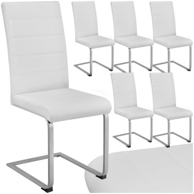 TECTAKE 6 Chaises de Salle &agrave; Manger Rembourr&eacute;es Pieds en m&eacute;tal Argent&eacute;s Design Moderne Blanc