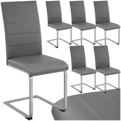 TECTAKE 6 Chaises de Salle &agrave; Manger Rembourr&eacute;es Pieds en m&eacute;tal Argent&eacute;s Design Moderne Gris