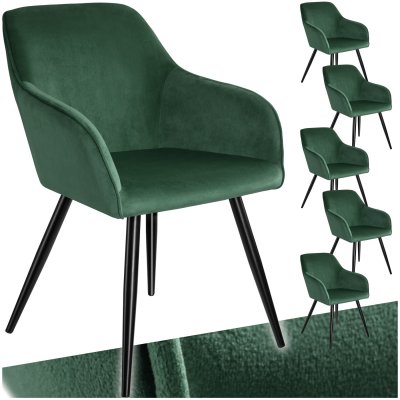 Tectake 6 Chaises MARILYN Design en Velours Style Scandinave - vert fonc&eacute;/noir