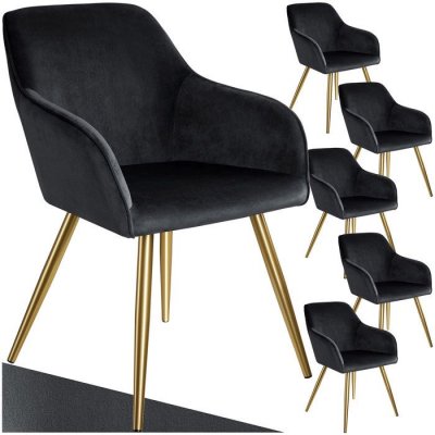 Tectake 6 Chaises MARILYN Effet Velours Style Scandinave - noir/or