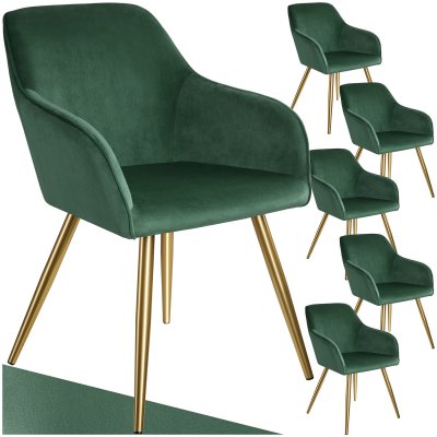 TecTake 6 Chaises MARILYN Effet Velours Style Scandinave - vert fonc&eacute;/or