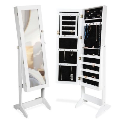 TECTAKE  armoire &agrave; bijoux avec miroir - blanc 400764