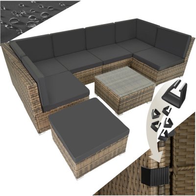 TECTAKE  canap&eacute; de jardin venise 7 places - marron naturel 403701