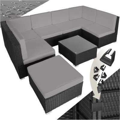 TECTAKE  canap&eacute; de jardin venise 7 places - noir/gris 404297