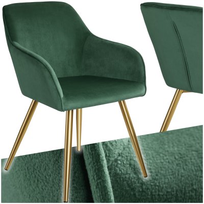 Tectake Chaise MARILYN Effet Velours Style Scandinave - vert fonc&eacute;/or