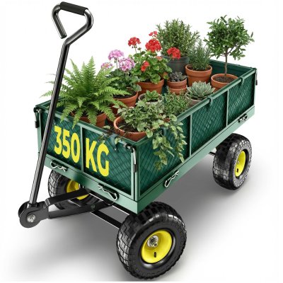 TECTAKE  Chariot de Jardin + B&acirc;che Charge Maximum 350 Kg Vert