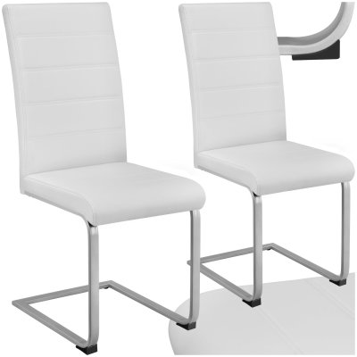 Tectake - Ensemble de 2 chaises de salle &agrave; manger Rembourr&eacute; avec rev&ecirc;tement aspect cuir - blanc
