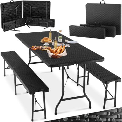 TECTAKE  Ensemble de table de camping pliable - noir-aspect rotin