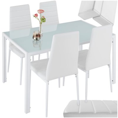 TECTAKE  ensemble table + 4 chaises - blanc 402838