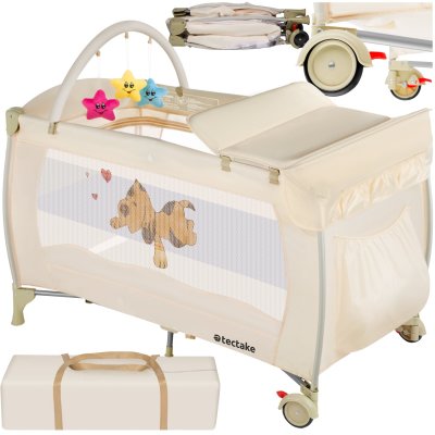 TECTAKE  Lit Parapluie Pliant R&eacute;glable en hauteur + accessoires en Polyester Beige
