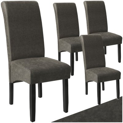 Tectake lot de 4 chaises aspect cuir - gris marbr&eacute; 403628