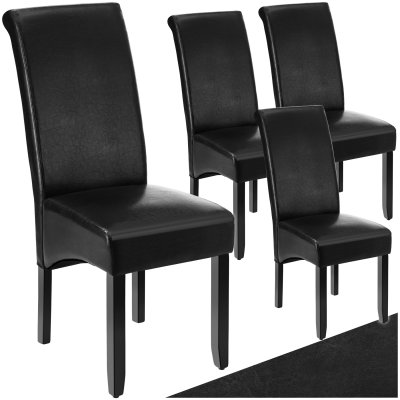 Tectake lot de 4 chaises aspect cuir - noir 403494
