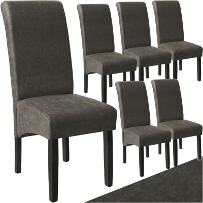 Tectake lot de 6 chaises aspect cuir - gris marbr&eacute; 403629