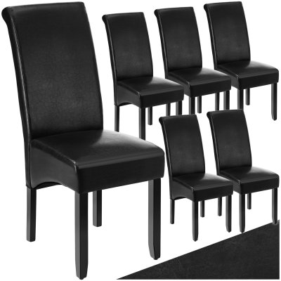 Tectake lot de 6 chaises aspect cuir - noir 403495