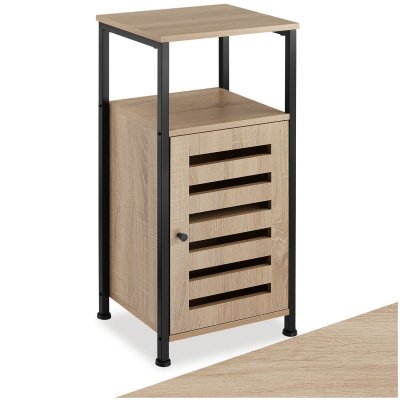 TECTAKE Meuble d'appoint avec 3 &eacute;tag&egrave;res et 1 porte DURHAM style vintage buffet - Marron Clair