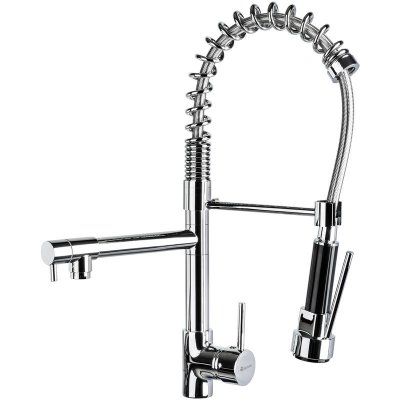 TECTAKE  Robinet de cuisine avec douchette int&eacute;gr&eacute;e et bec d&eacute;port&eacute;